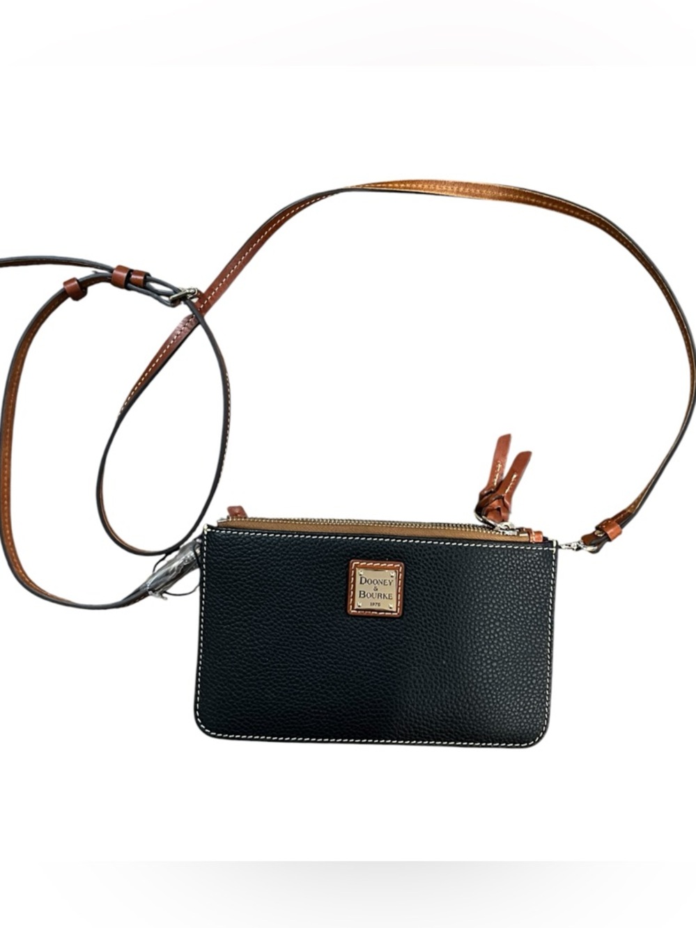 Dooney & Bourke Pebble Leather Ella Crossbody Black Double Zip Bag NWT